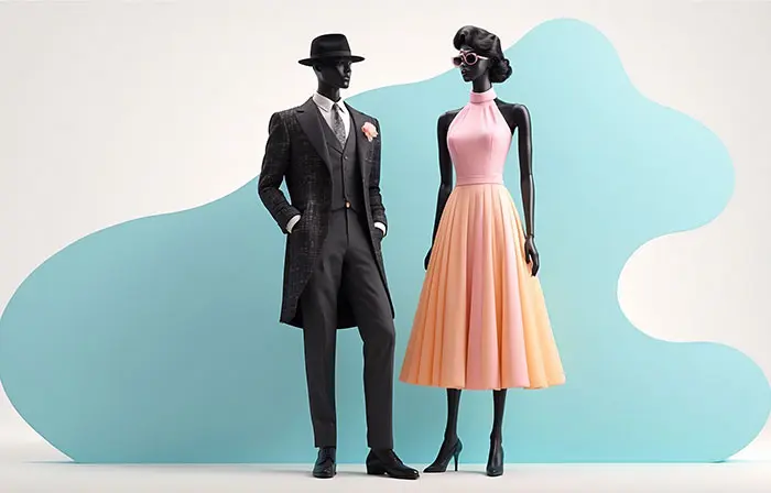 Vintage Long Dress and Suit 3D Design Modeling Art Illustration image